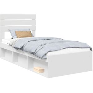 Bed Frame with Headboard White 90 x 200 cm Solid Pine Wood vidaXL Bed Frame with Headboard White 90 x 200 cm Solid Pine Wood vidaXL