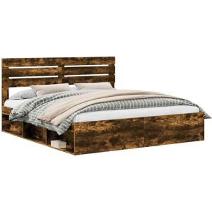 Bed Frame Smoked Oak 180 x 200 cm Solid Pine Wood vidaXL Bed Frame Smoked Oak 180 x 200 cm Solid Pine Wood vidaXL
