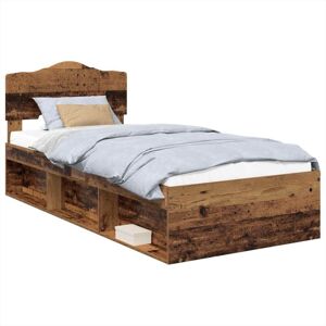 Bed Frame with Headboard Old Wood 100 x 200 cm Solid Pine Wood vidaXL Bed Frame with Headboard Old Wood 100 x 200 cm Solid Pine Wood vidaXL