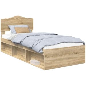 Bed Frame with Headboard Sonoma Oak 90 x 200 cm Solid Pine Wood vidaXL Bed Frame with Headboard Sonoma Oak 90 x 200 cm Solid Pine Wood vidaXL