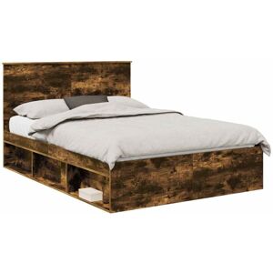 Bed Frame Smoked Oak 140 x 190 cm Solid Pine Wood vidaXL Bed Frame Smoked Oak 140 x 190 cm Solid Pine Wood vidaXL