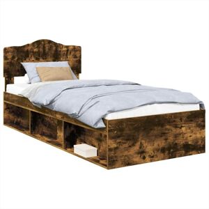 Bed Frame with Headboard Smoked Oak 90 x 190 cm Solid Pine Wood vidaXL Bed Frame with Headboard Smoked Oak 90 x 190 cm Solid Pine Wood vidaXL