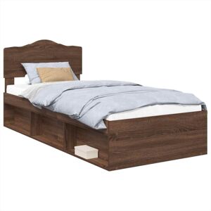 Bed Frame with Headboard Brown Oak 90 x 200 cm Solid Pine Wood vidaXL Bed Frame with Headboard Brown Oak 90 x 200 cm Solid Pine Wood vidaXL