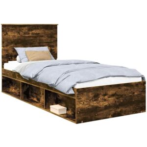 Bed Frame with Drawer Smoked Oak 100 x 200 cm Solid Pine Wood vidaXL Bed Frame with Drawer Smoked Oak 100 x 200 cm Solid Pine Wood vidaXL