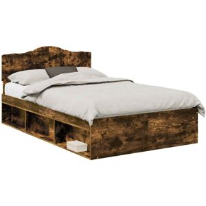 Bed Frame Smoked Oak 135 x 190 cm Solid Pine Wood vidaXL Bed Frame Smoked Oak 135 x 190 cm Solid Pine Wood vidaXL