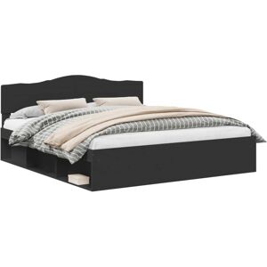 Bed Frame with Headboard Black 200 x 200 cm Solid Pine Wood vidaXL Bed Frame with Headboard Black 200 x 200 cm Solid Pine Wood vidaXL