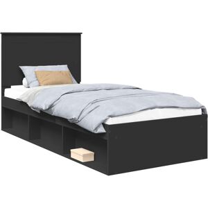 Bed Frame with Headboard Black 100 x 200 cm Solid Pine Wood vidaXL Bed Frame with Headboard Black 100 x 200 cm Solid Pine Wood vidaXL