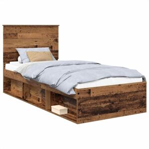 Bed Frame with Headboard Old Wood 100 x 200 cm Solid Pine Wood vidaXL Bed Frame with Headboard Old Wood 100 x 200 cm Solid Pine Wood vidaXL