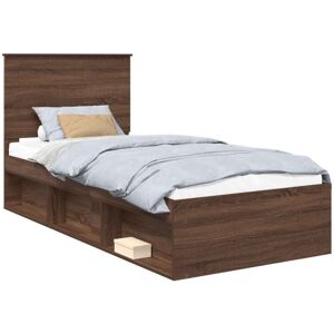 Bed Frame with Headboard Brown Oak 90 x 190 cm Solid Pine Wood vidaXL Bed Frame with Headboard Brown Oak 90 x 190 cm Solid Pine Wood vidaXL