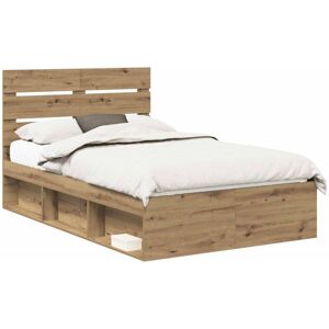 Bed Frame Artisian Oak 135 x 190 cm Solid Pine Wood vidaXL Bed Frame Artisian Oak 135 x 190 cm Solid Pine Wood vidaXL