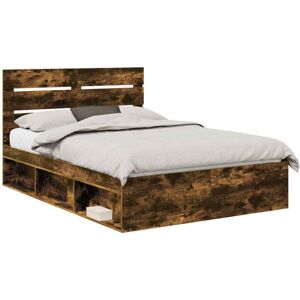 Bed Frame Smoked Oak 160 x 200 cm Solid Pine Wood vidaXL Bed Frame Smoked Oak 160 x 200 cm Solid Pine Wood vidaXL