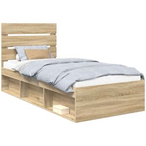 Bed Frame with Headboard Sonoma Oak 90 x 200 cm Solid Pine Wood vidaXL Bed Frame with Headboard Sonoma Oak 90 x 200 cm Solid Pine Wood vidaXL