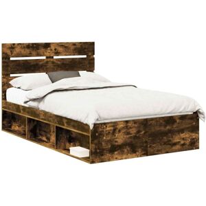 Bed Frame Smoked Oak 135 x 190 cm Solid Pine Wood vidaXL Bed Frame Smoked Oak 135 x 190 cm Solid Pine Wood vidaXL