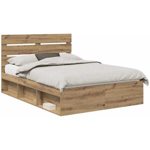 Bed Frame Artisian Oak 150 x 200 cm Solid Pine Wood vidaXL Bed Frame Artisian Oak 150 x 200 cm Solid Pine Wood vidaXL