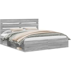 Bed Frame Grey Sonoma 200 x 200 cm Solid Pine Wood vidaXL Bed Frame Grey Sonoma 200 x 200 cm Solid Pine Wood vidaXL