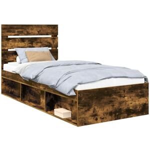 Bed Frame with Headboard Smoked Oak 90 x 190 cm Solid Pine Wood vidaXL Bed Frame with Headboard Smoked Oak 90 x 190 cm Solid Pine Wood vidaXL