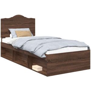 Bed Frame with Headboard Brown Oak 90 x 200 cm Solid Pine Wood vidaXL Bed Frame with Headboard Brown Oak 90 x 200 cm Solid Pine Wood vidaXL
