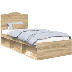 Bed Frame with Headboard Sonoma Oak 90 x 200 cm Solid Pine Wood vidaXL Bed Frame with Headboard Sonoma Oak 90 x 200 cm Solid Pine Wood vidaXL