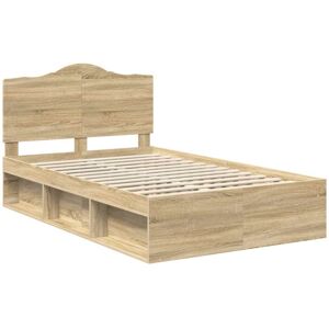 Bed Frame Sonoma Oak 135 x 190 cm Solid Pine Wood vidaXL Bed Frame Sonoma Oak 135 x 190 cm Solid Pine Wood vidaXL