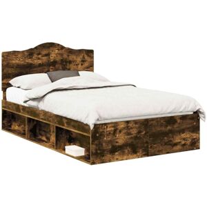 Bed Frame Smoked Oak 135 x 190 cm Solid Pine Wood vidaXL Bed Frame Smoked Oak 135 x 190 cm Solid Pine Wood vidaXL