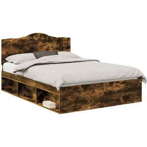 Bed Frame Smoked Oak 140 x 190 cm Solid Pine Wood vidaXL Bed Frame Smoked Oak 140 x 190 cm Solid Pine Wood vidaXL