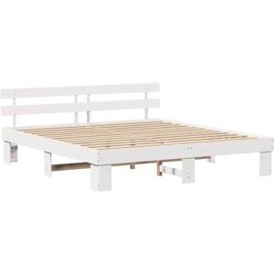 VidaXL Bed Frame 200x200cm White Pine Solid Wood Modern Support VidaXL Bed Frame 200x200cm White Pine Solid Wood Modern Support
