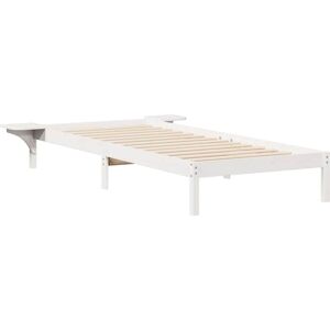 Bed Frame with Side Tables White 100 x 210 cm Solid Pine Wood vidaXL Bed Frame with Side Tables White 100 x 210 cm Solid Pine Wood vidaXL