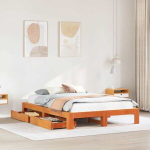 vidaXL Bed Frame Brown 140x190cm - Solid Pine Wood - No Mattress vidaXL Bed Frame Brown 140x190cm - Solid Pine Wood - No Mattress