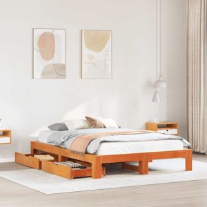 vidaXL Bed Frame without Mattress Wax Brown 140x200 cm Solid Wood Pine - Bed Frame vidaXL Bed Frame without Mattress Wax Brown 140x200 cm Solid Wood Pine - Bed Frame