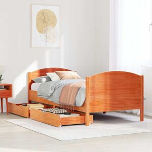 vidaXL Bed Frame with Headboard - 75x190 cm Solid Wood Pine - Brown - Bed Frame vidaXL Bed Frame with Headboard - 75x190 cm Solid Wood Pine - Brown - Bed Frame