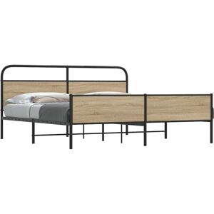 Metal Bed Frame without Mattress Smoked Oak 150x200 cm King Size Vidaxl Metal Bed Frame without Mattress Smoked Oak 150x200 cm King Size Vidaxl