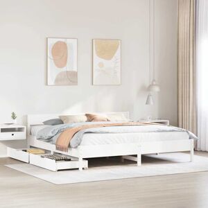 vidaXL White 200x200cm Bed Frame with Headboard - Bed Frame vidaXL White 200x200cm Bed Frame with Headboard - Bed Frame
