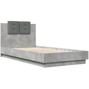 vidaXL Bed Frame with Headboard Concrete Grey Small Single - Bed Frame vidaXL Bed Frame with Headboard Concrete Grey Small Single - Bed Frame
