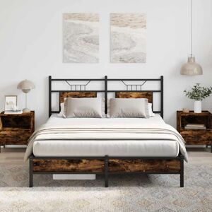 Bed Frame without Mattress Smoked Oak 140x190 cm Engineered Wood Vidaxl Bed Frame without Mattress Smoked Oak 140x190 cm Engineered Wood Vidaxl
