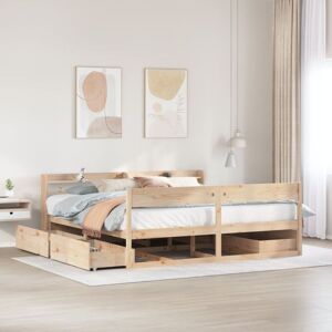 vidaXL Bed Frame 200x200 cm Solid Wood Pine - Bedstead with Storage vidaXL Bed Frame 200x200 cm Solid Wood Pine - Bedstead with Storage