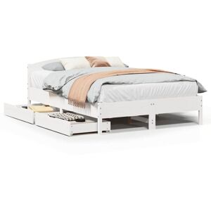 vidaXL White 140x200 cm Bed Frame with Headboard - Bed Base Solid Wood Pi vidaXL White 140x200 cm Bed Frame with Headboard - Bed Base Solid Wood Pi