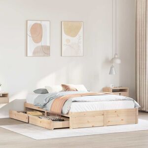 vidaXL Bed Frame with Drawers 150x200 cm Solid Pine - Bed Frame vidaXL Bed Frame with Drawers 150x200 cm Solid Pine - Bed Frame