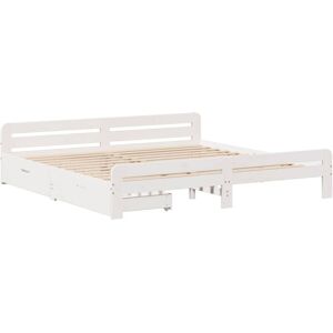 vidaXL White 200x200 cm Solid Wood Pine Bed Frame - Bed Type vidaXL White 200x200 cm Solid Wood Pine Bed Frame - Bed Type