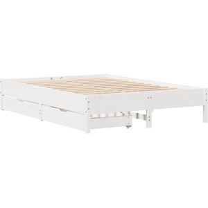 vidaXL Bed Frame without Mattress White 135x190 cm Double Solid Wood Pine - Bed Frame vidaXL Bed Frame without Mattress White 135x190 cm Double Solid Wood Pine - Bed Frame