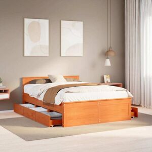 Bed Frame without Mattress with Headboard Wax Brown 150x200 cm King Size Solid Wood Pine vidaXL Bed Frame without Mattress with Headboard Wax Brown 150x200 cm King Size Solid Wood Pine vidaXL