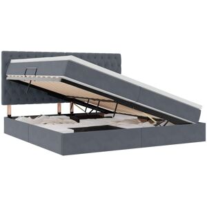 Bed with Mattress with Headboard Dark Grey 200 x 200 cm Velvet vidaXL Bed with Mattress with Headboard Dark Grey 200 x 200 cm Velvet vidaXL