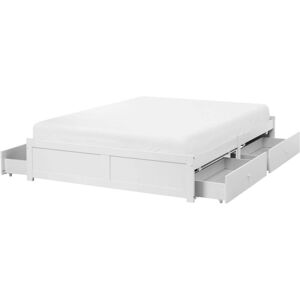 BELIANI Bed with Storage Drawers without Headboard BRUX 180 x 200 cm (EU Super King) White BELIANI Bed with Storage Drawers without Headboard BRUX 180 x 200 cm (EU Super King) White
