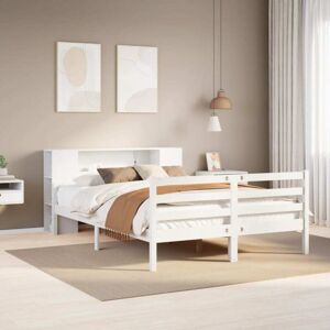 vidaXL Bookcase Bed White 135x190 cm Double Solid Wood Pine - Bed vidaXL Bookcase Bed White 135x190 cm Double Solid Wood Pine - Bed