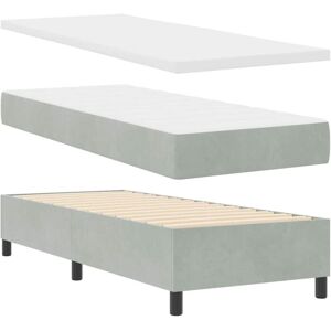 Box Spring Bed with Mattress Light grey 80 x 200 cm Velvet Vidaxl Box Spring Bed with Mattress Light grey 80 x 200 cm Velvet Vidaxl