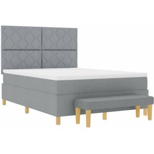 VidaXL Light Gray Fabric Spring Base Bed with Mattress & Bench - Bed VidaXL Light Gray Fabric Spring Base Bed with Mattress & Bench - Bed