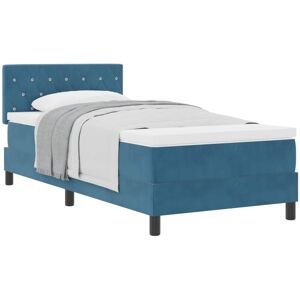Box Spring Bed with Mattress Dark Blue 90 x 200 cm Velvet vidaXL Box Spring Bed with Mattress Dark Blue 90 x 200 cm Velvet vidaXL