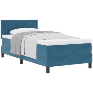 Box Spring Bed with Mattress Dark Blue 90 x 200 cm Velvet vidaXL Box Spring Bed with Mattress Dark Blue 90 x 200 cm Velvet vidaXL