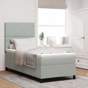 Box Spring Bed with Mattress Light grey 100 x 200 cm Velvet Vidaxl Box Spring Bed with Mattress Light grey 100 x 200 cm Velvet Vidaxl