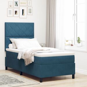 Box Spring Bed with Mattress Dark blue 90 x 200 cm Velvet Vidaxl Box Spring Bed with Mattress Dark blue 90 x 200 cm Velvet Vidaxl