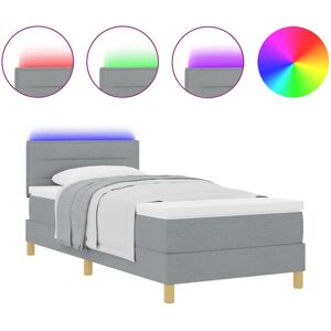 LED Box Spring Bed with Mattress Light Grey 90 x 190 cm Fabric vidaXL LED Box Spring Bed with Mattress Light Grey 90 x 190 cm Fabric vidaXL